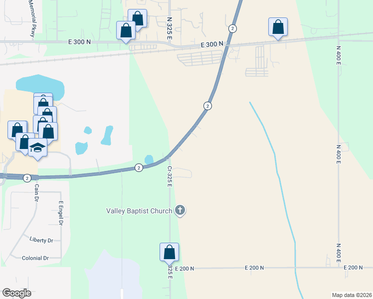 map of restaurants, bars, coffee shops, grocery stores, and more near 253-2 Indiana 2 in Valparaiso