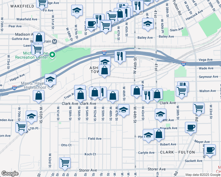 map of restaurants, bars, coffee shops, grocery stores, and more near 3033 West 48th Street in Cleveland