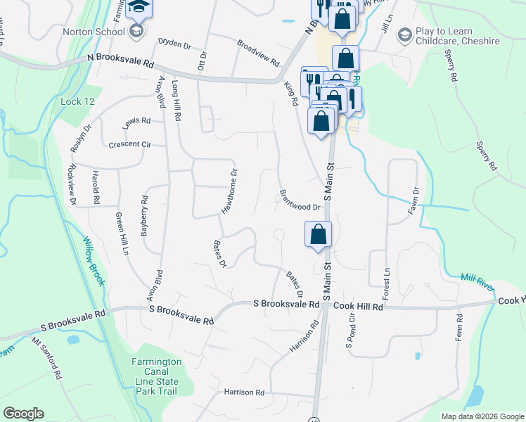 map of restaurants, bars, coffee shops, grocery stores, and more near 75 Pound Ridge Road in Cheshire