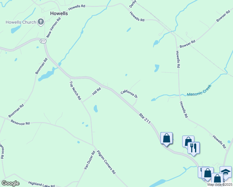 map of restaurants, bars, coffee shops, grocery stores, and more near 652 New York 211 in Middletown