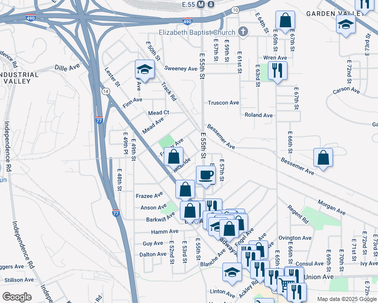 map of restaurants, bars, coffee shops, grocery stores, and more near in Newburgh Heights