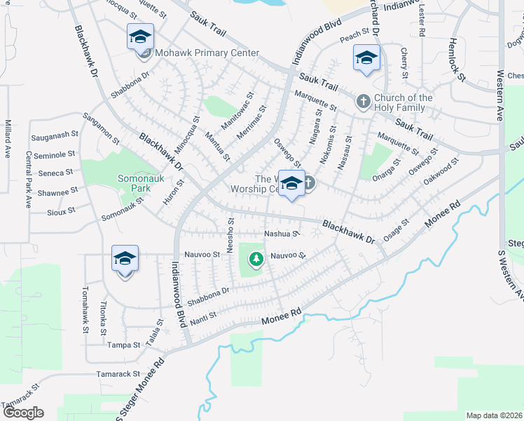 map of restaurants, bars, coffee shops, grocery stores, and more near 178 Miami Street in Park Forest