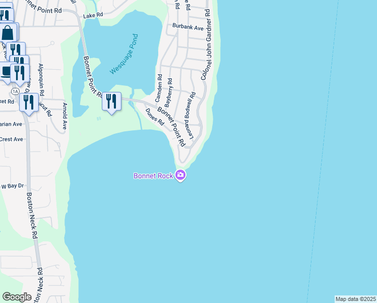 map of restaurants, bars, coffee shops, grocery stores, and more near 278 Colonel John Gardner Road in Narragansett