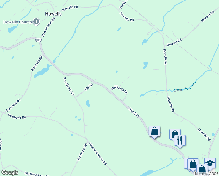 map of restaurants, bars, coffee shops, grocery stores, and more near 652 New York 211 in Middletown