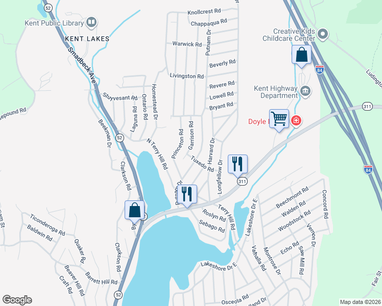 map of restaurants, bars, coffee shops, grocery stores, and more near 15 Garrison Road in Carmel Hamlet