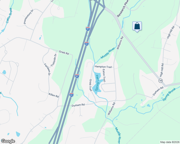 map of restaurants, bars, coffee shops, grocery stores, and more near 39 Grieb Trail in Wallingford