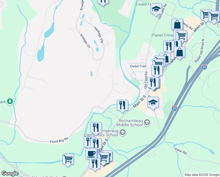 map of restaurants, bars, coffee shops, grocery stores, and more near 20 Branch Road in Southbury