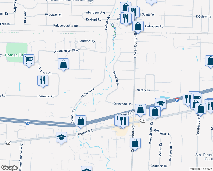 map of restaurants, bars, coffee shops, grocery stores, and more near 963 Cahoon Road in Westlake
