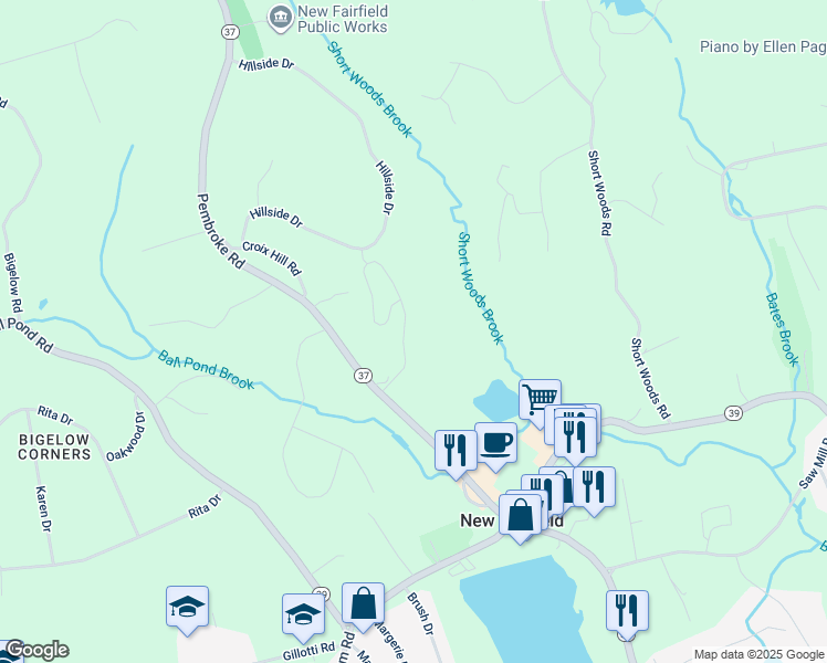 map of restaurants, bars, coffee shops, grocery stores, and more near 2 Heron View Road in New Fairfield