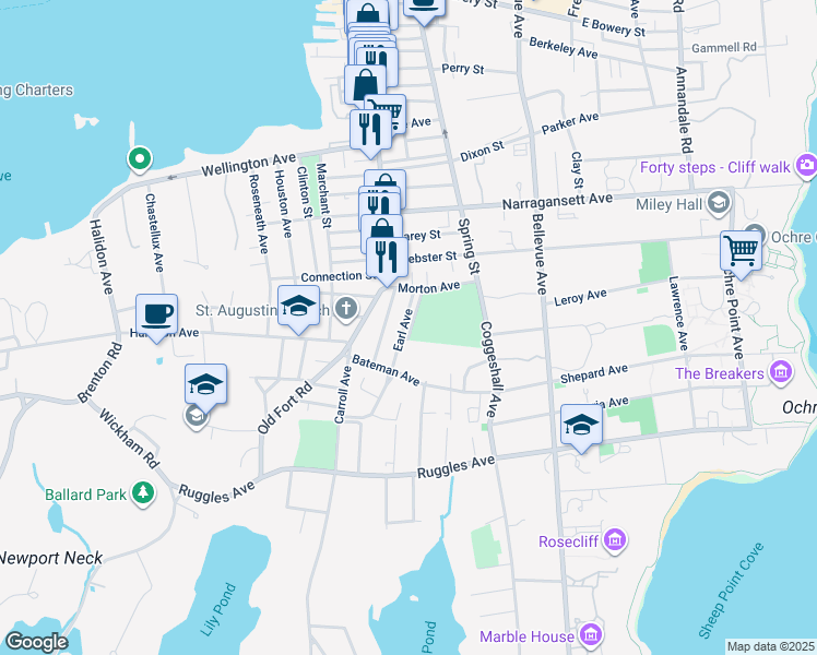 map of restaurants, bars, coffee shops, grocery stores, and more near 19 Meikle Avenue in Newport