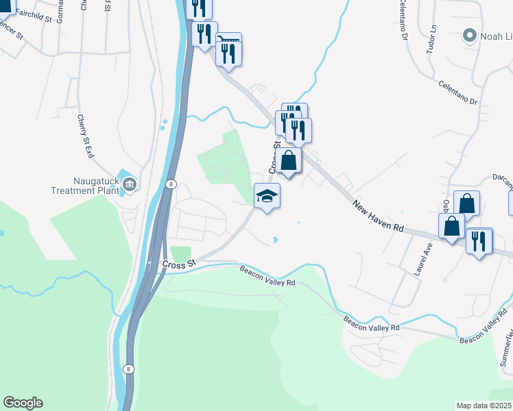 map of restaurants, bars, coffee shops, grocery stores, and more near 120 Cross Street in Naugatuck