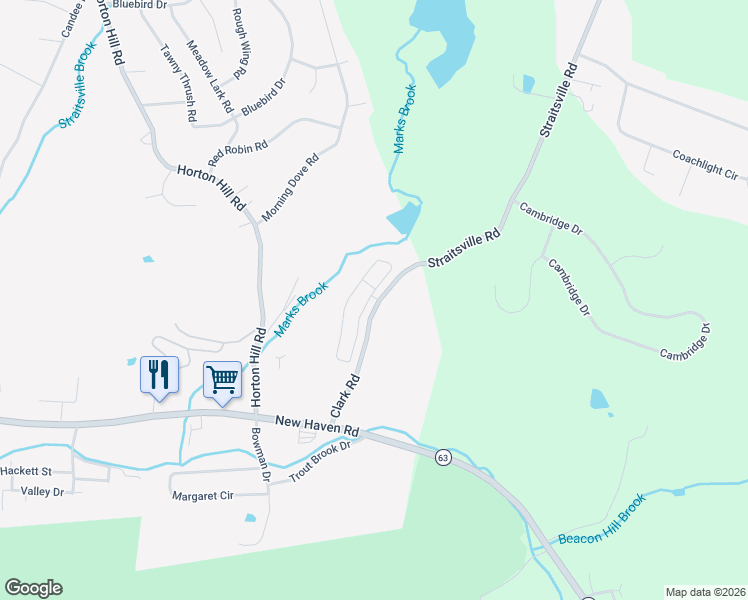 map of restaurants, bars, coffee shops, grocery stores, and more near 108 Clark Road in Naugatuck