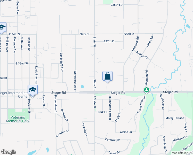 map of restaurants, bars, coffee shops, grocery stores, and more near 22945 State Street in Steger