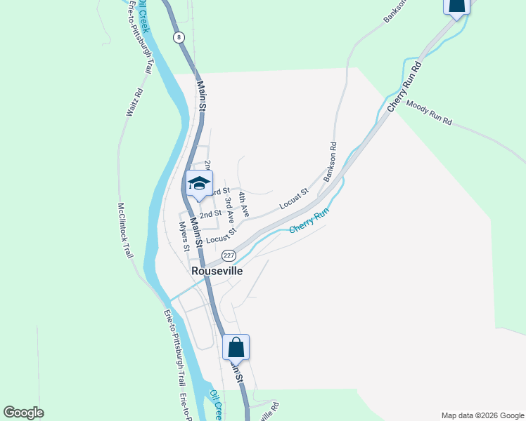 map of restaurants, bars, coffee shops, grocery stores, and more near in Rouseville