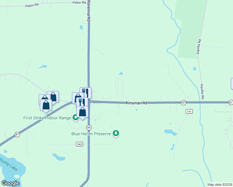 map of restaurants, bars, coffee shops, grocery stores, and more near 12490 Kinsman Road in Burton