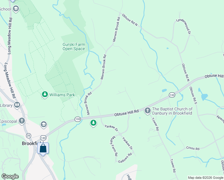 map of restaurants, bars, coffee shops, grocery stores, and more near 15 Merwin Brook Road in Brookfield