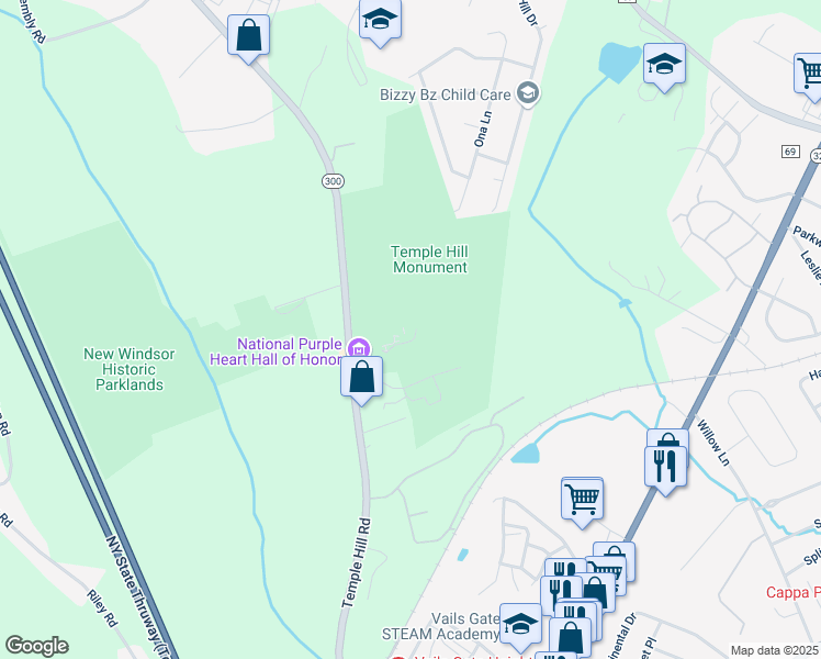 map of restaurants, bars, coffee shops, grocery stores, and more near 374 Temple Hill Road in New Windsor