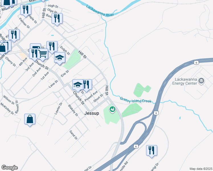map of restaurants, bars, coffee shops, grocery stores, and more near 1015 Hill Street in Jessup