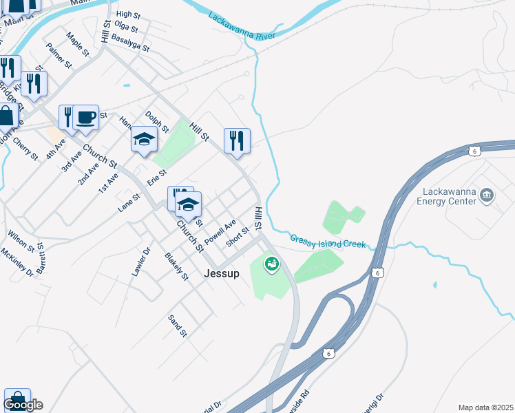 map of restaurants, bars, coffee shops, grocery stores, and more near 1015 Hill Street in Jessup