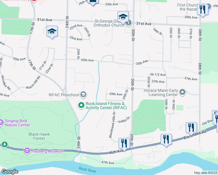 map of restaurants, bars, coffee shops, grocery stores, and more near 3771 28th Street in Rock Island
