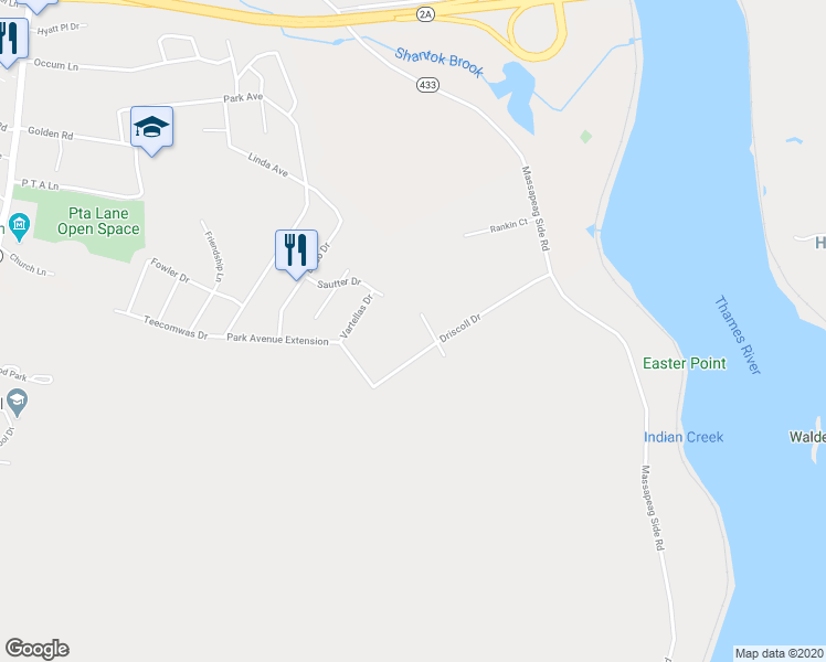 map of restaurants, bars, coffee shops, grocery stores, and more near 4 Little John Drive in Montville