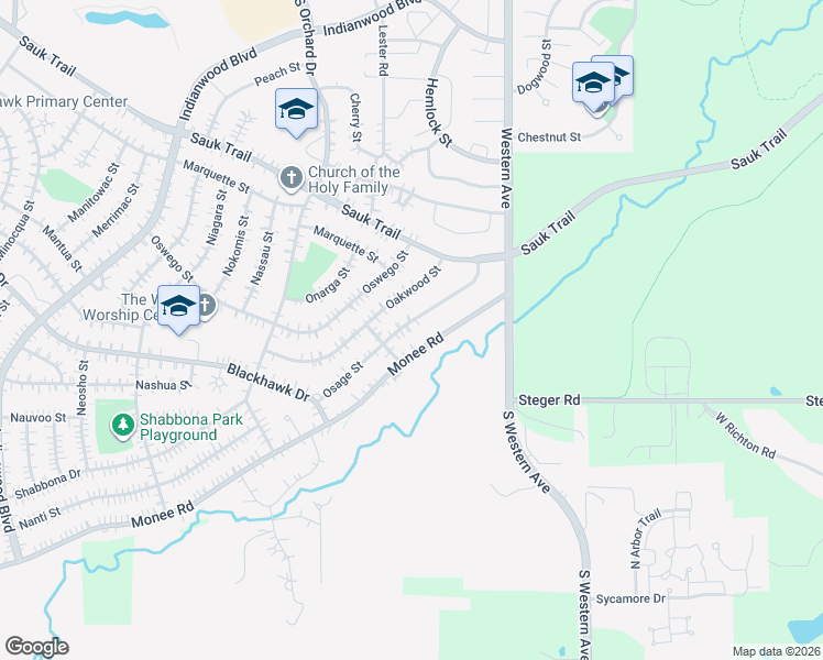 map of restaurants, bars, coffee shops, grocery stores, and more near 335 Osage Street in Park Forest