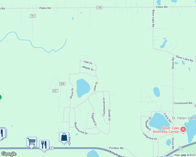 map of restaurants, bars, coffee shops, grocery stores, and more near 14338 Woodlawn Drive in Geauga County