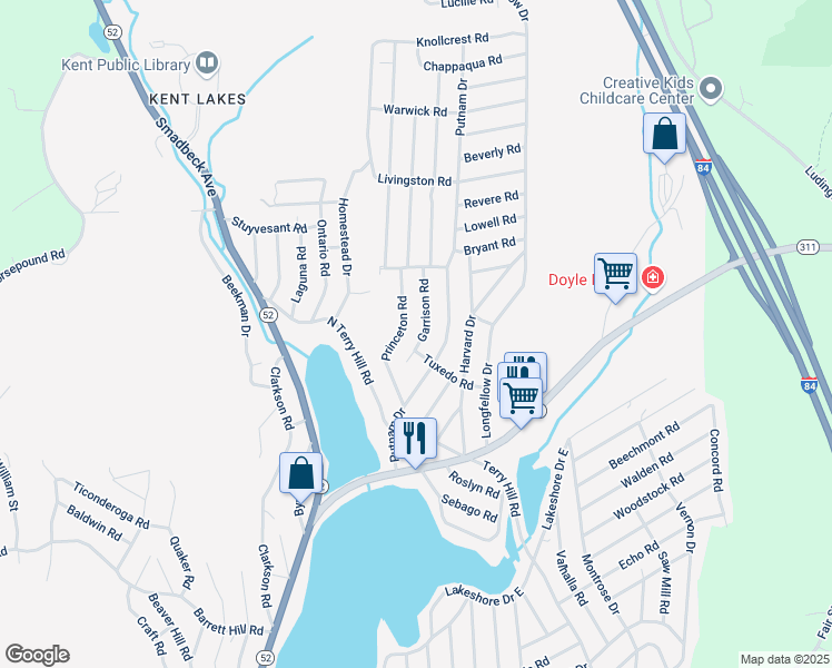 map of restaurants, bars, coffee shops, grocery stores, and more near 15 Garrison Road in Carmel Hamlet