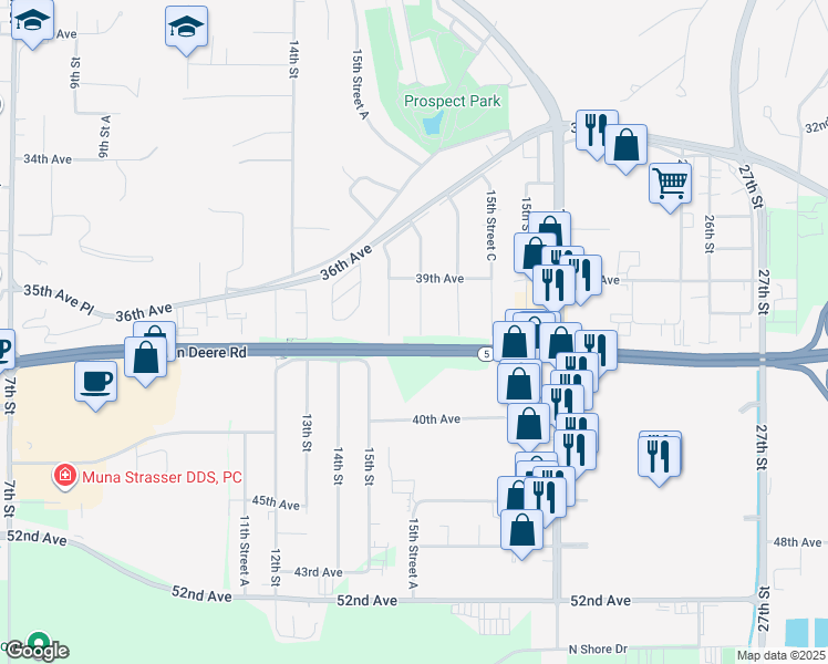 map of restaurants, bars, coffee shops, grocery stores, and more near 3851 15th Street A in Moline