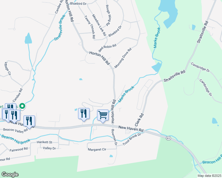 map of restaurants, bars, coffee shops, grocery stores, and more near 150 Horton Hill Road in Naugatuck