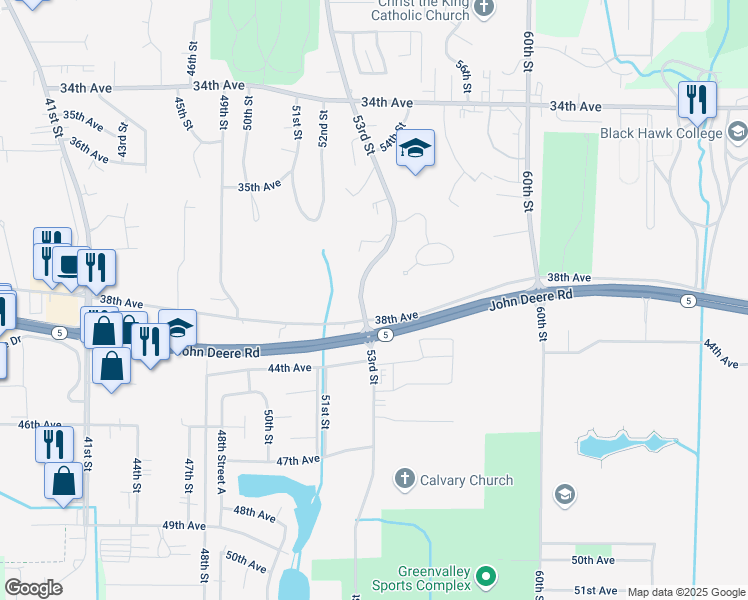 map of restaurants, bars, coffee shops, grocery stores, and more near 3746 53rd St in Moline