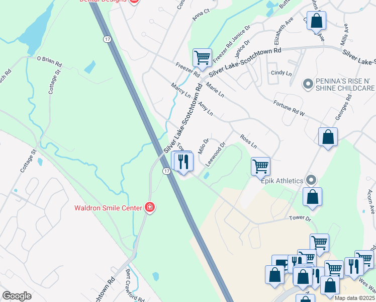 map of restaurants, bars, coffee shops, grocery stores, and more near 15 Milo Drive in Middletown