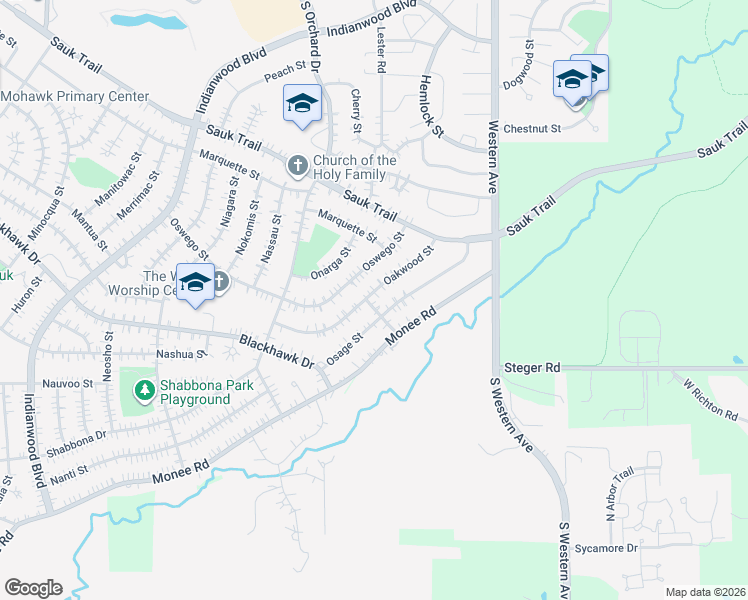 map of restaurants, bars, coffee shops, grocery stores, and more near 331 Ottawa Street in Park Forest