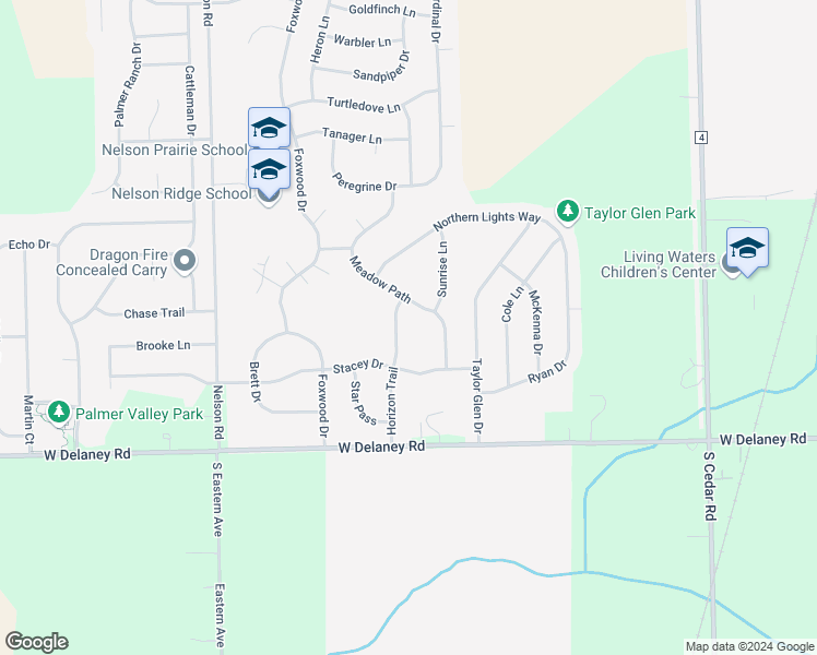 map of restaurants, bars, coffee shops, grocery stores, and more near 2845 Horizon Trail in New Lenox