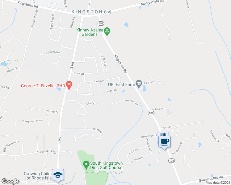 map of restaurants, bars, coffee shops, grocery stores, and more near 87 Conant Lane in South Kingstown