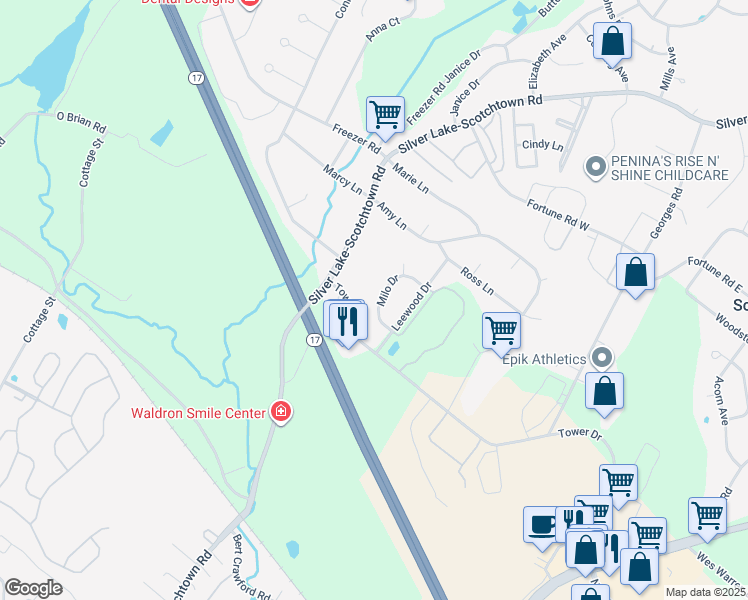 map of restaurants, bars, coffee shops, grocery stores, and more near 15 Milo Drive in Middletown