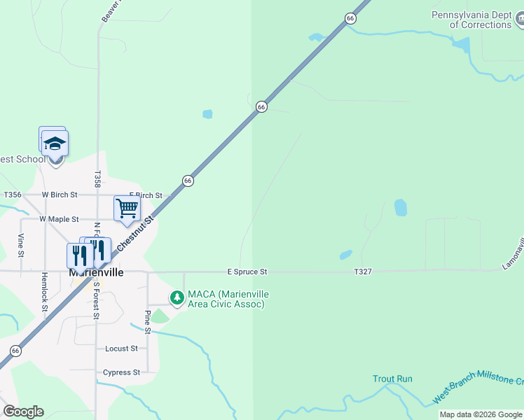 map of restaurants, bars, coffee shops, grocery stores, and more near 194 Aqua Lane in Marienville