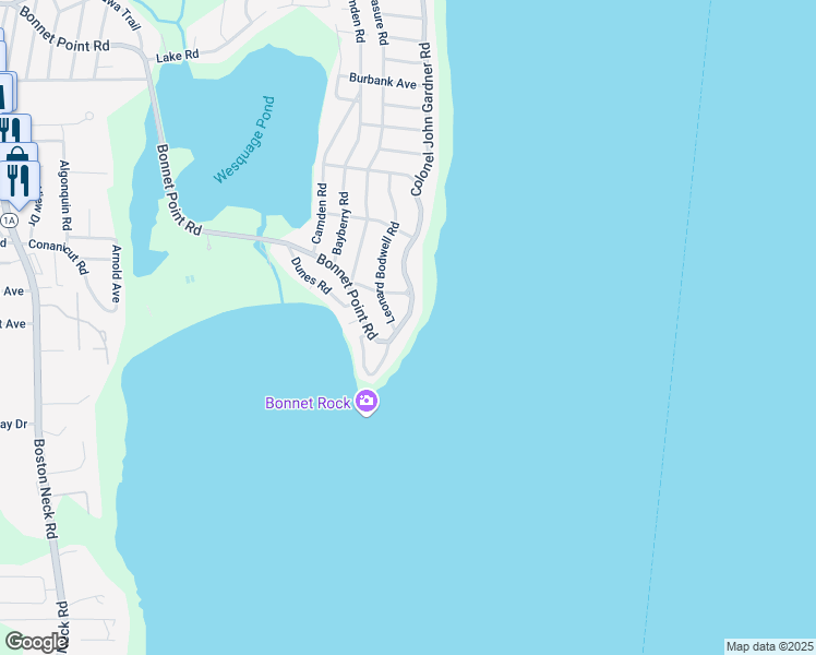 map of restaurants, bars, coffee shops, grocery stores, and more near 278 Colonel John Gardner Road in Narragansett
