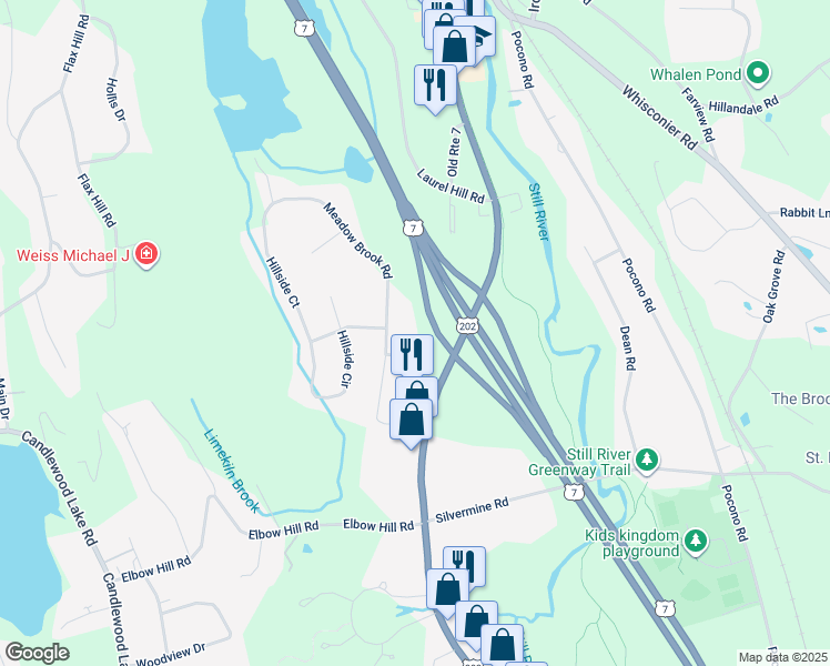 map of restaurants, bars, coffee shops, grocery stores, and more near 20 Orchard Street in Brookfield