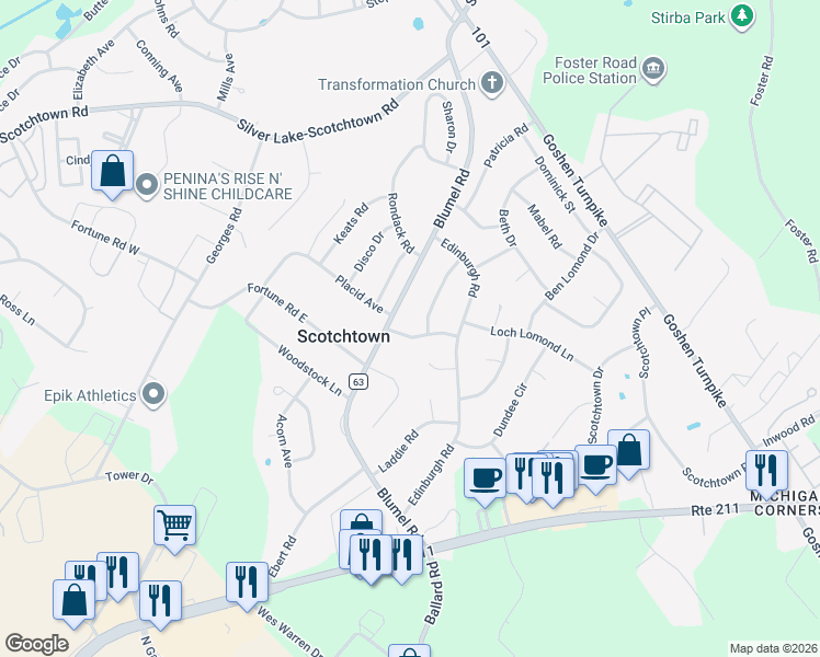 map of restaurants, bars, coffee shops, grocery stores, and more near 86 Blumel Road in Middletown