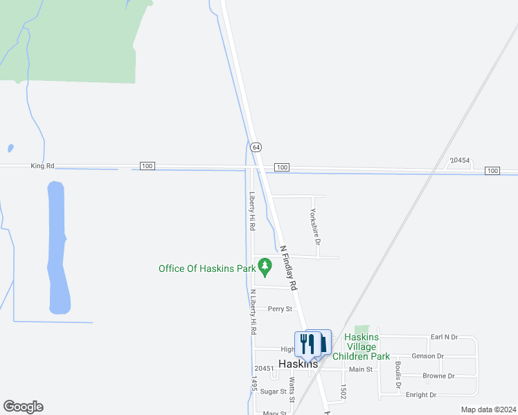 map of restaurants, bars, coffee shops, grocery stores, and more near 510 North Liberty Hi Road in Haskins
