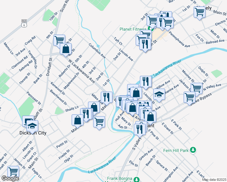 map of restaurants, bars, coffee shops, grocery stores, and more near 119 Main St in Blakely
