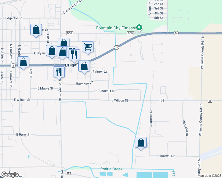 map of restaurants, bars, coffee shops, grocery stores, and more near 1409 Colonial Lane in Bryan