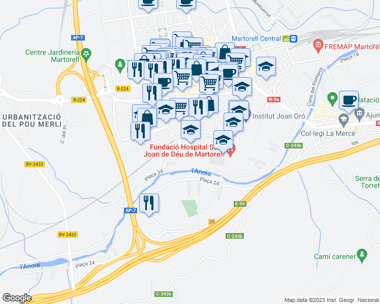 map of restaurants, bars, coffee shops, grocery stores, and more near 9 Avinguda Mancomunitats Comarcals in Martorell