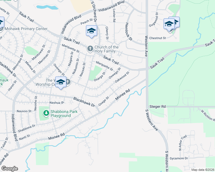 map of restaurants, bars, coffee shops, grocery stores, and more near 331 Ottawa Street in Park Forest