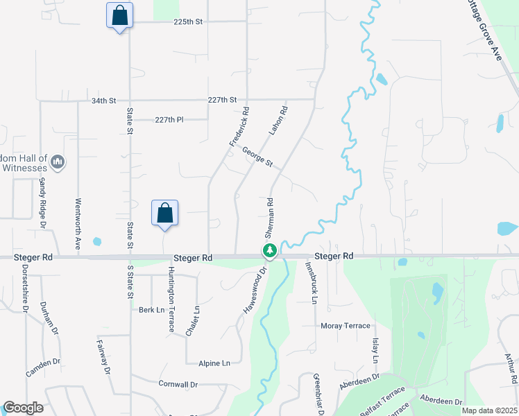 map of restaurants, bars, coffee shops, grocery stores, and more near 22936 Sherman Road in Steger