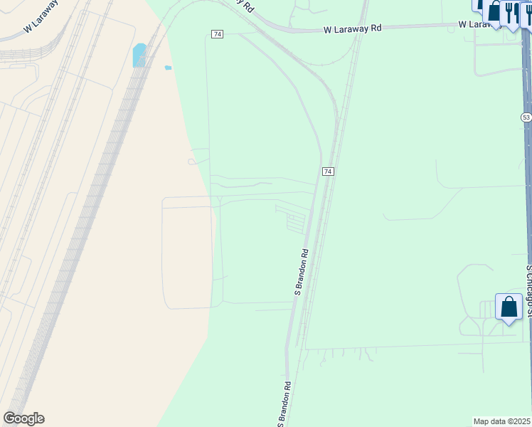 map of restaurants, bars, coffee shops, grocery stores, and more near 3351 South Brandon Road in Elwood