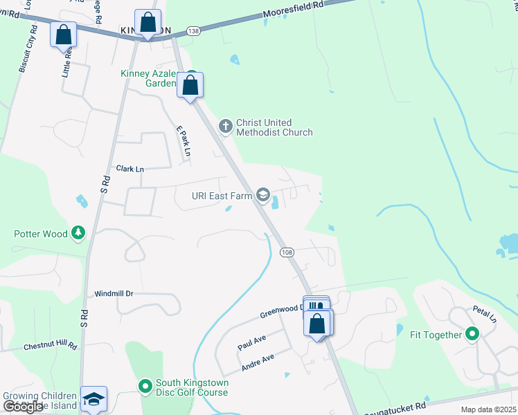 map of restaurants, bars, coffee shops, grocery stores, and more near Kingstown Road in South Kingstown