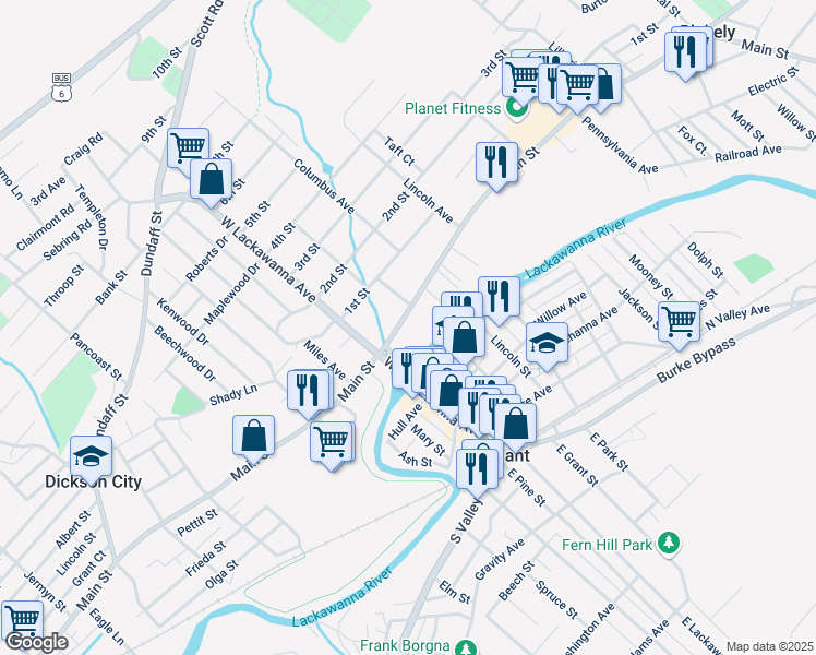 map of restaurants, bars, coffee shops, grocery stores, and more near 1813 Main Street in Blakely