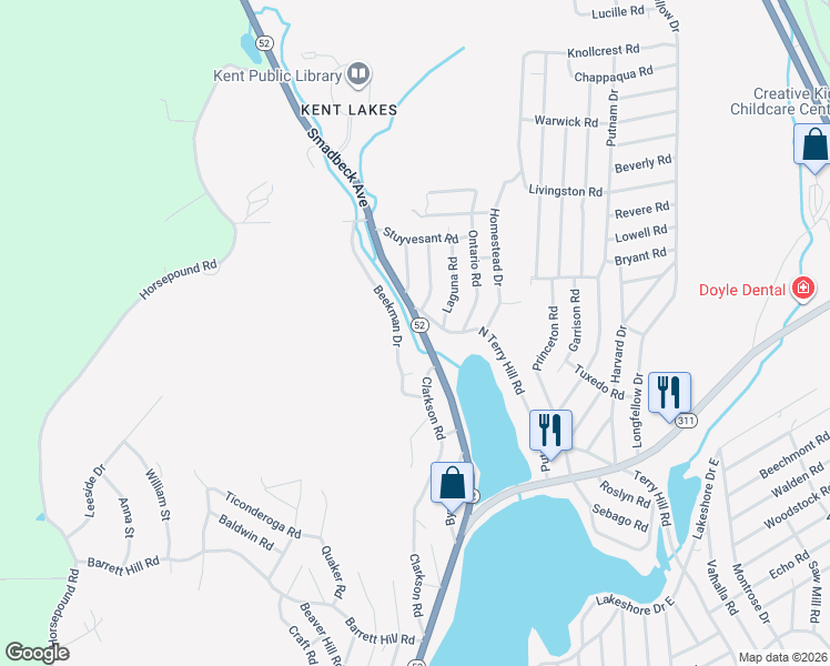 map of restaurants, bars, coffee shops, grocery stores, and more near 767 New York 52 in Carmel Hamlet